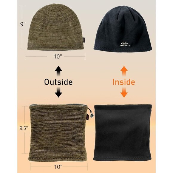 Unisex Khaki+grey Knit Fleece-Lined Ski Cap & Neck Gaiter Set main image 5